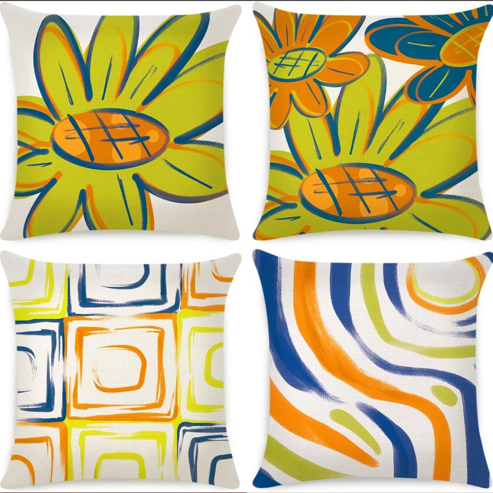 Pillow Covers 4pcs Throw Pillow Cover 18x18 Inches Bright pop prints